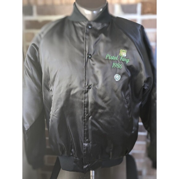 VTG Pistol King 1986 Brooklyn Schuetzen Corp + Pins Nylon Bomber Jckt Sz M OOAK - Picture 3 of 16
